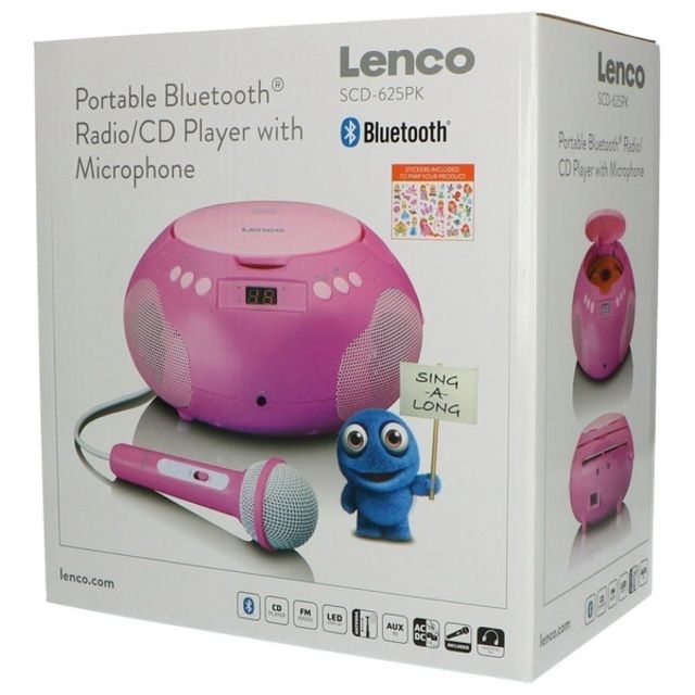 Lenco SCD-625 grotuvas CD-Player radijas, mikrofonas, Bluetooth pink