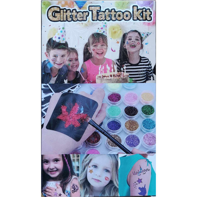 Tattoos for children with glitter and stencils