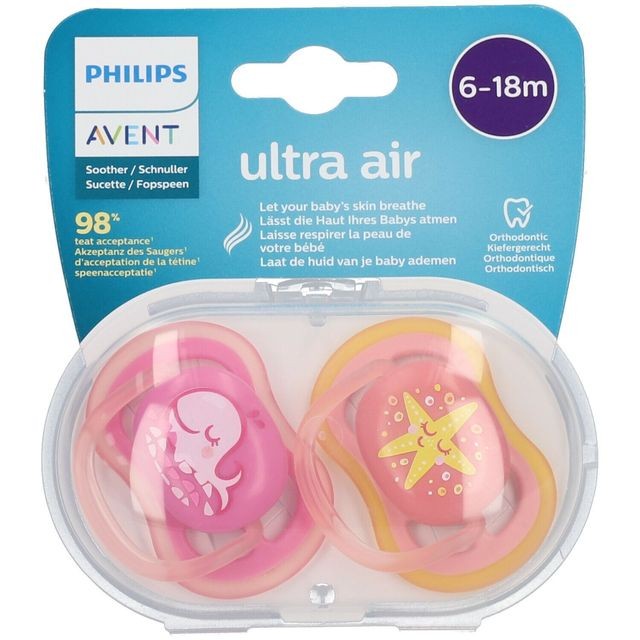 Pacifier Philips Avent Ultra Air, 6-18 months, 2 pcs. pink