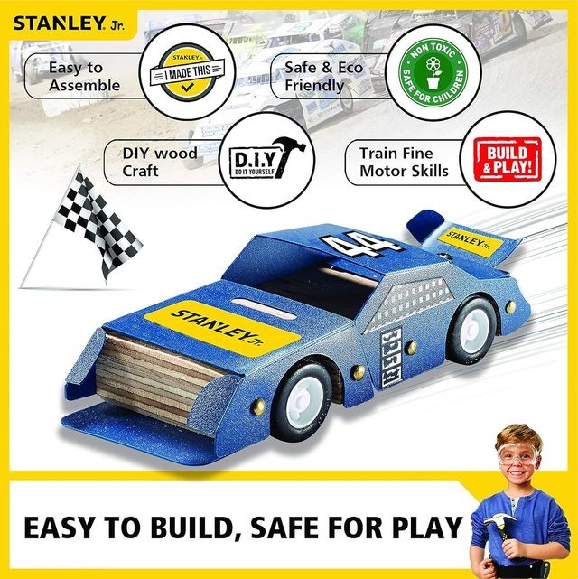 Medinių figūrų gaminimo rinkinys Stanley Jr Sprint Racer Kit, mėlyna